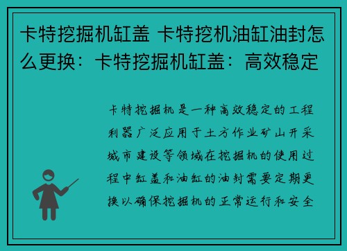 卡特挖掘机缸盖 卡特挖机油缸油封怎么更换：卡特挖掘机缸盖：高效稳定的工程利器